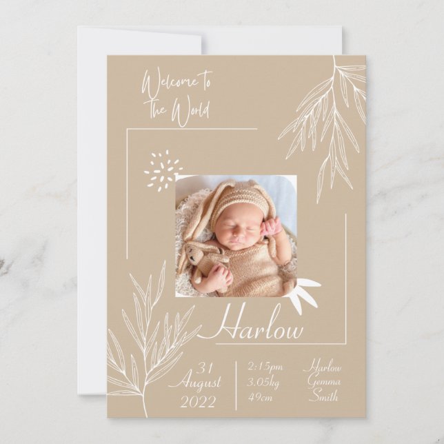 Carte d'annonce de naissance Bienvenue dans le mon (Devant)
