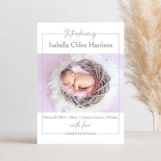 Carte d'annonce de naissance de bébé fille à l'écr