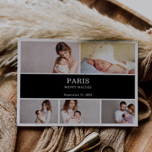 Carte d'annonce de naissance de bébé simple noir e