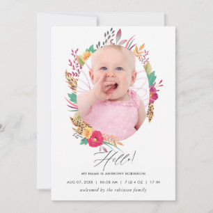 Carte d'annonce de naissance de safari floral aqua