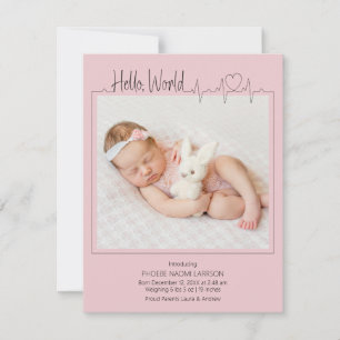 Carte d'annonce de naissance Hello, World Baby