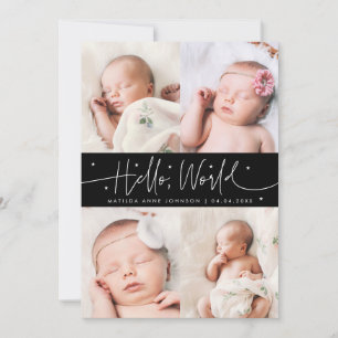 Carte d'annonce de naissance « Hello World » noire