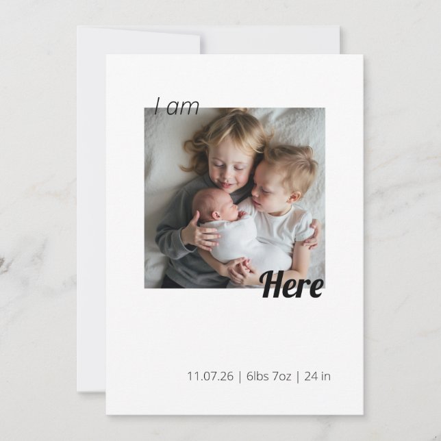 Carte d'annonce de naissance « Je suis ici » (Devant)