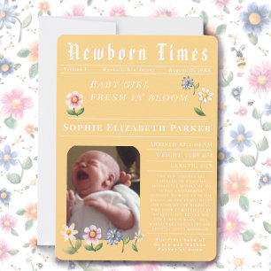 Carte d'annonce de naissance plate de journal mode