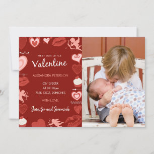Carte d'annonce de naissance Saint-Valentin rouge 