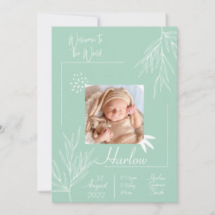 Carte d'annonce de naissance Teal Bienvenue dans l
