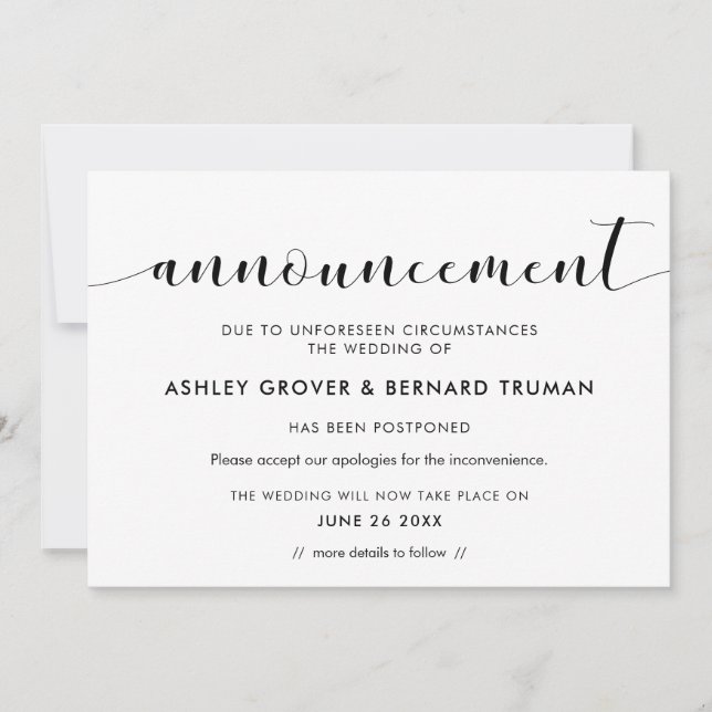 Carte d'annonce de nouvelle date de report de mari (Devant)