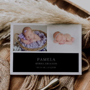Carte d'annonce de photo de bébé chic gris foncé