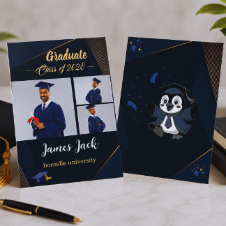 Carte d'annonce de remise de diplôme élégante bleu