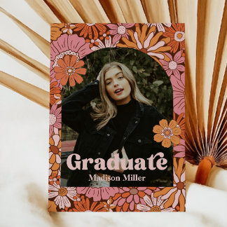 Carte d'annonce de remise de diplôme rétro floral