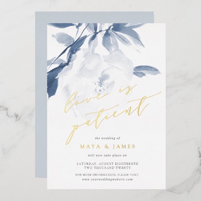 Carte d'annonce de report de mariage FOIL Love Is  (Recto/Verso)