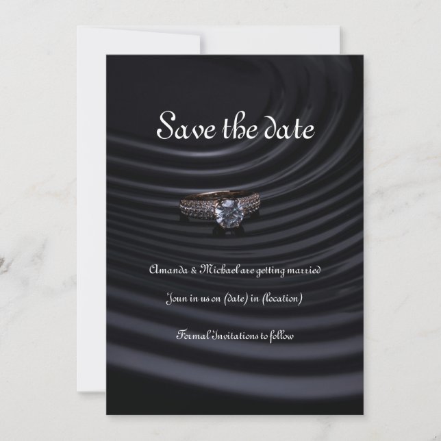Carte d'annonce élégante noire "Save the Date" (Devant)
