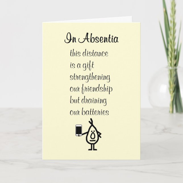 Carte Dans Absentia, un poème amusant pour un ami (Devant)