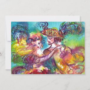 Carte DANSE DE CARNAVAL, rose bleu jaune vibrant scintil