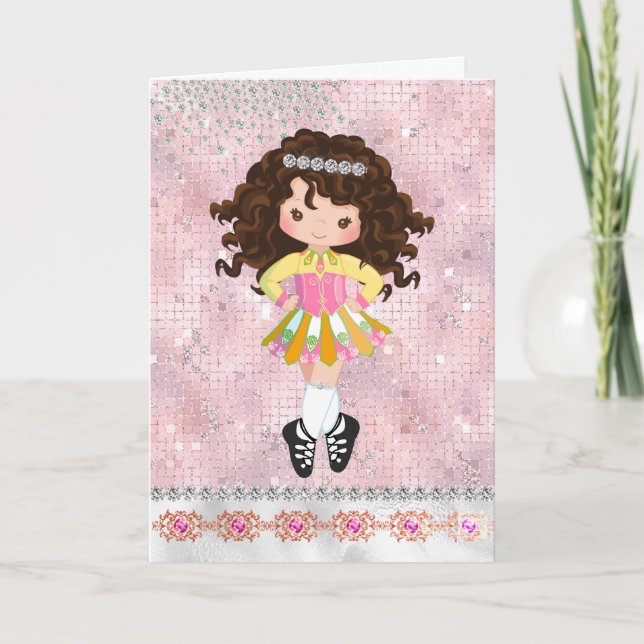 Carte Danse irlandaise personnalisée Brunette Girl Birth (Devant)