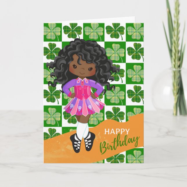 Carte Danse irlandaise shamrock Black Black Girl Anniver (Devant)