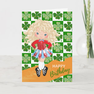 Carte Danse irlandaise shamrock Blond Hair Girl Annivers
