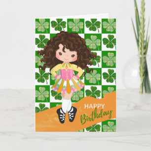 Carte Danse irlandaise shamrock Brunette Fille Anniversa
