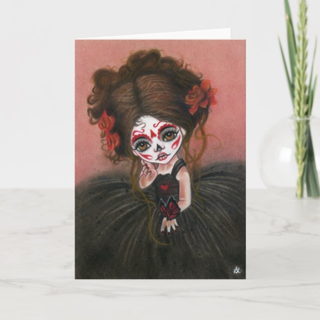 Carte Danse Macabre grande oeil fille dia de los muertos (Devant)