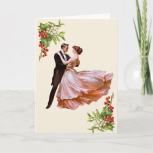 Carte Danser un couple romantique avec Mistletoe & Holly