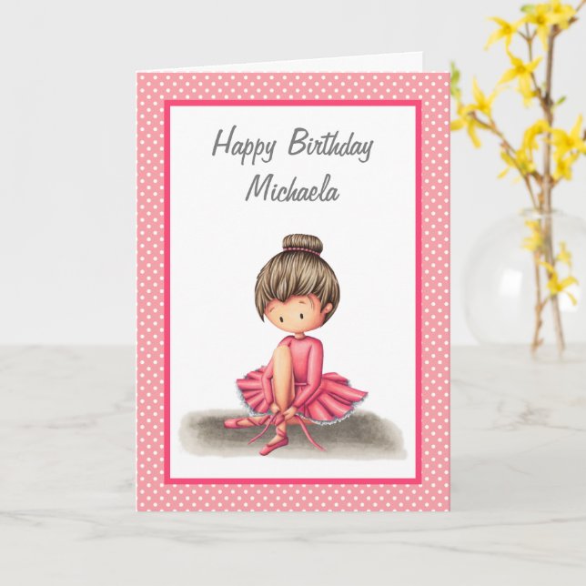 Carte Danseur de ballet en robe rose Anniversaire person (Fleur jaune)