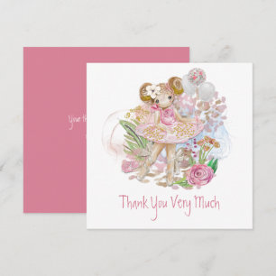 Carte Danseur de ballet Whimsical Floral Pink Gold Merci