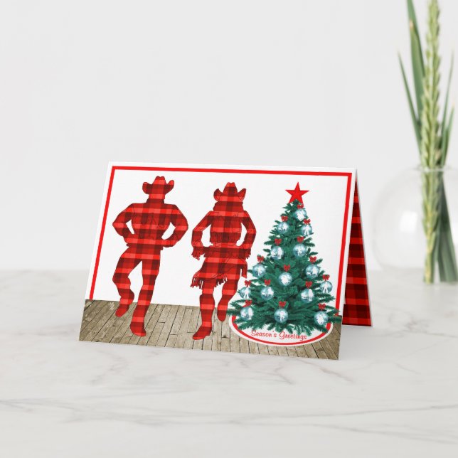 Carte Danseurs Country Line Avec Red Plaid Noël (Devant)