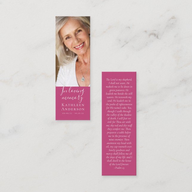 Carte D'appel 1x3" Memorial funéraire poème rose MINI Signet (Devant / Derrière)