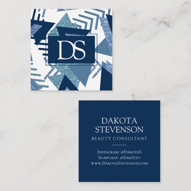 Carte D'appel 80s Luxe Abstrait | Monogramme Turquoise et Navy (Devant / Derrière)