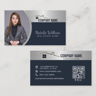 Carte D'appel Agent immobilier Photo professionnelle Silver Blue