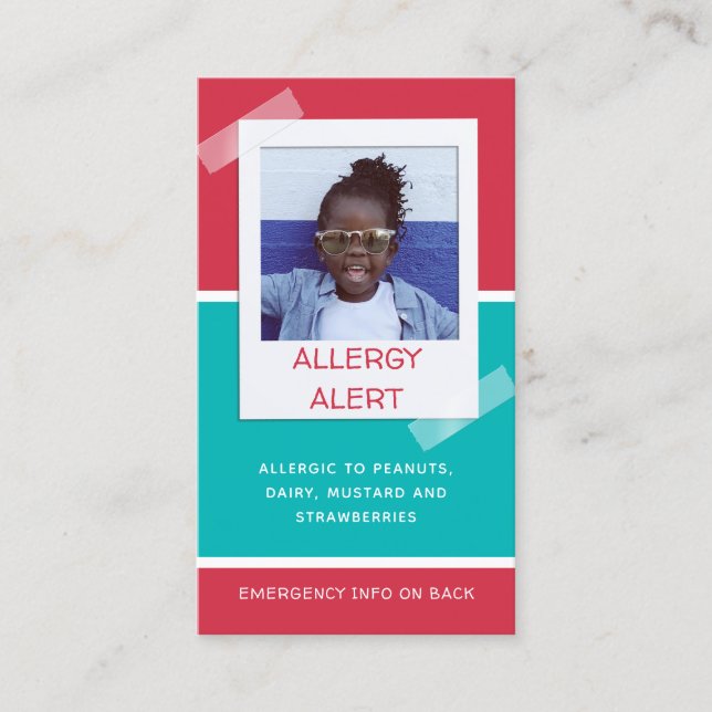 Carte D'appel Alerte allergique Enfants Photo Médicale Urgence g (Devant)