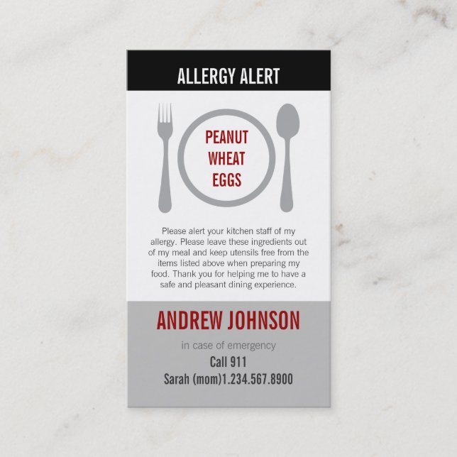 Carte D'appel Allergie Duotones gris vigilant (Devant)