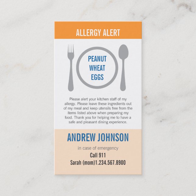 Carte D'appel Allergie Duotones orange vigilant (Devant)