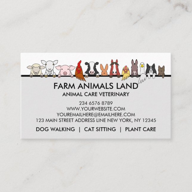 Carte D'appel Animaux de ferme gris Vétérinaire (Devant)