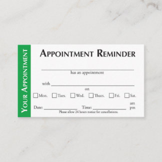 Carte D'appel Appointment Reminder Cards - Green
