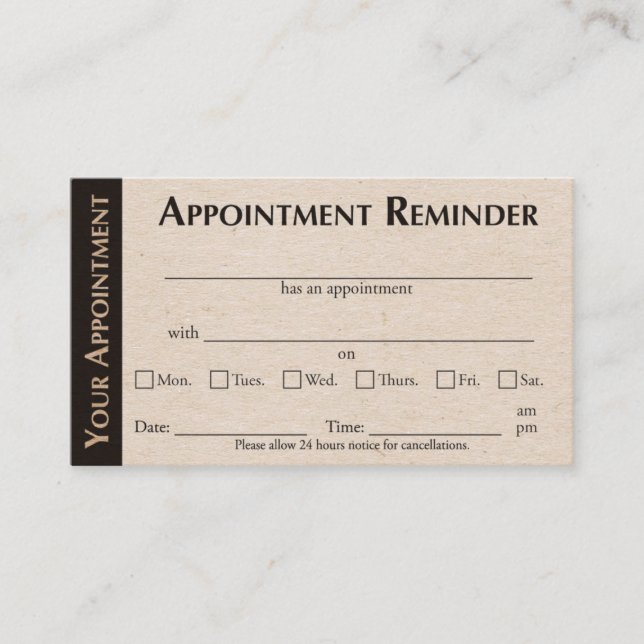 Carte D'appel Appointment Reminder Cards - Kraft Color (Devant)