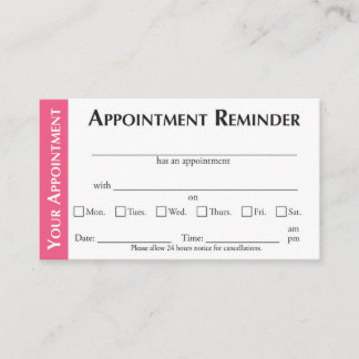 Carte D'appel Appointment Reminder Cards - Pink