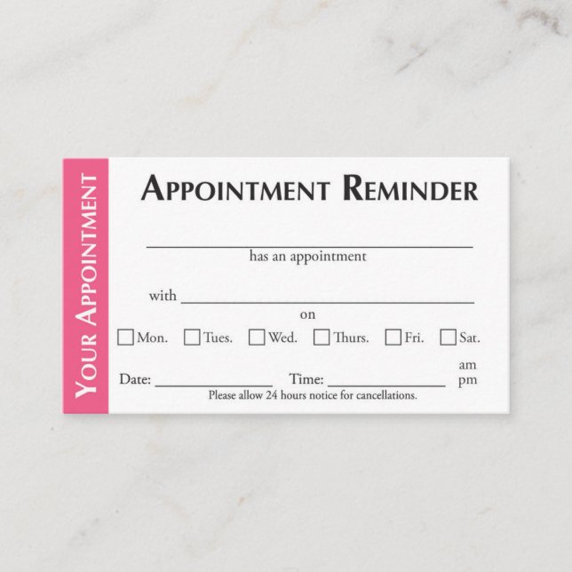 Carte D'appel Appointment Reminder Cards - Pink (Devant)