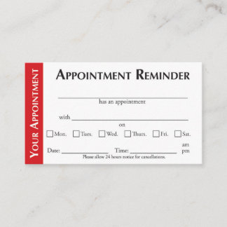 Carte D'appel Appointment Reminder Cards - Red
