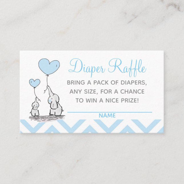 Carte D'appel Baby shower Déchets Raffle Baby Blue Elephants (Devant)