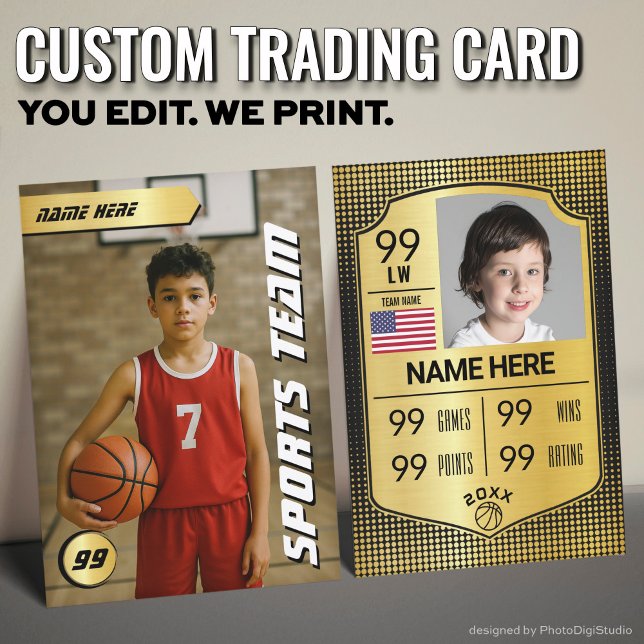 Carte D'appel Basketball Trading Card Player Statistiques Shield (Custom Basketball Trading Card, Gold Shield Player Card)