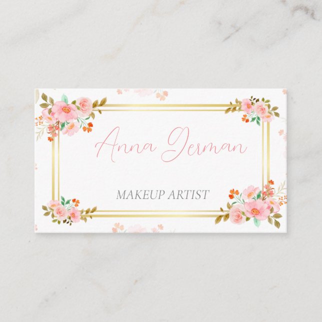 Carte D'appel belle conception avec cadre doré et fleurs (Devant)