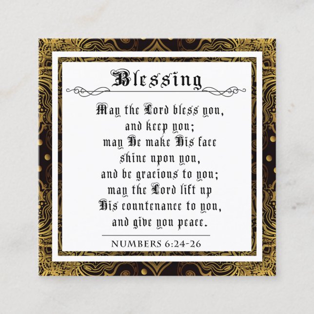 Carte D'appel Bible Prêtre Bénédiction Or Black Flourish (Devant)