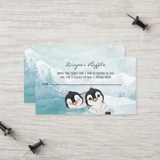 Carte D'appel Billet de rouille Baby shower de pingouins (Devant/Arrière en situation)