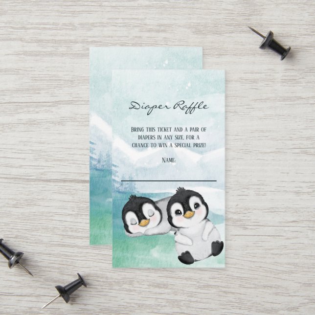 Carte D'appel Billet de rouille Baby shower de pingouins (Devant/Arrière en situation)