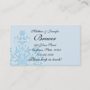 Carte D'appel Blue Damask Bride & Groom Coordonnées