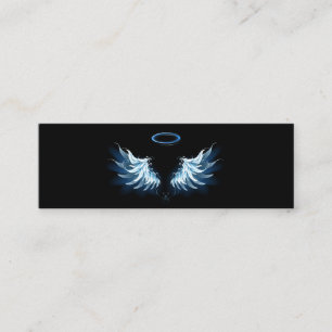 Carte D'appel Blue Glowing Angel Wings on black background