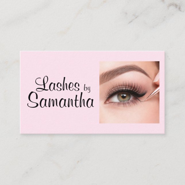 Carte D'appel Blush Pink Black Script Photo Makeup (Devant)