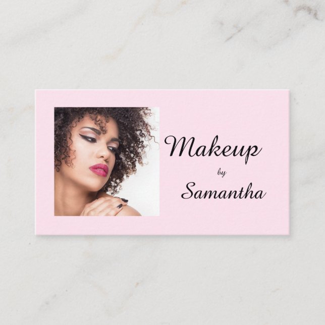 Carte D'appel Blush Pink Black Script Photo Makeup Calling Card (Devant)