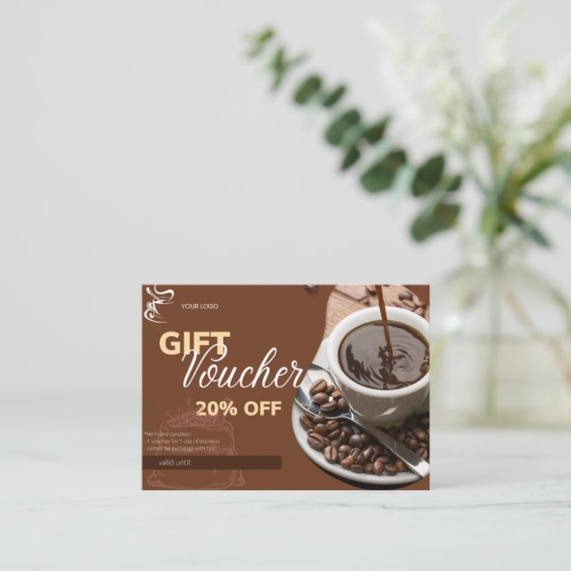 Carte D'appel Bon cadeau 20% de réduction pour les cafés (Debout devant)